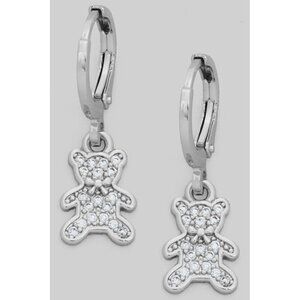 TEDDY BEAR SILVER HUGGIE HOOP EARRINGS